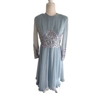 Jack Bryan Vintage 80's 90's midi dress with sheer sleeves sequin details Size 4